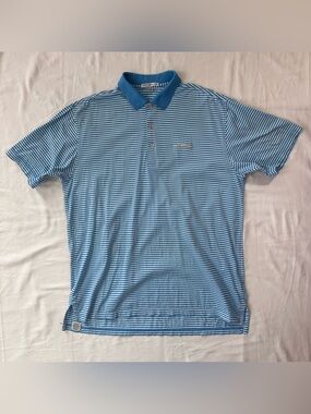 Peter Millar Cape Kidnappers Golf Polo Shirt Blue White Striped Cotton-Size M